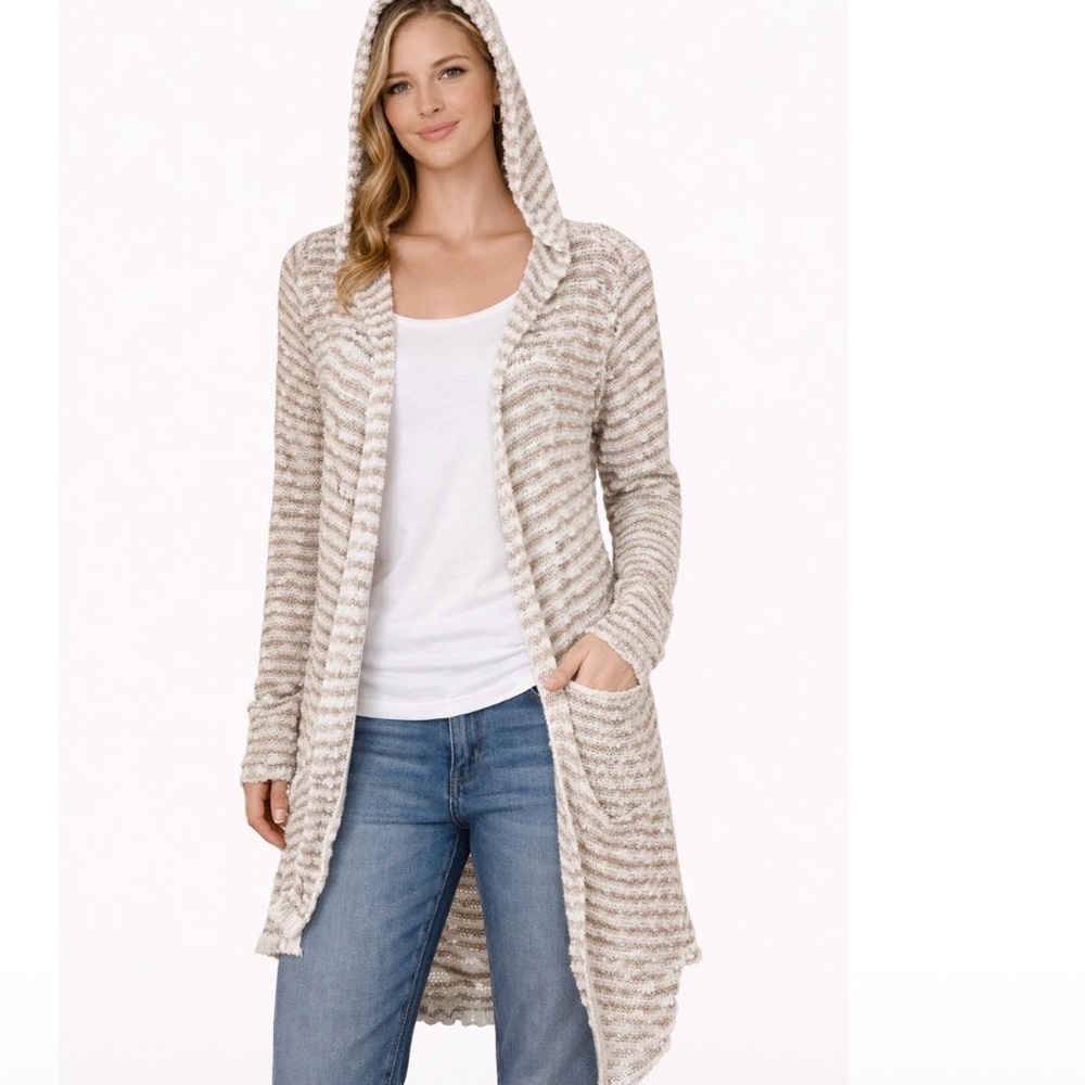 Moth brand hooded sweater open front cardigan in tan & Beige with pockets SZ M